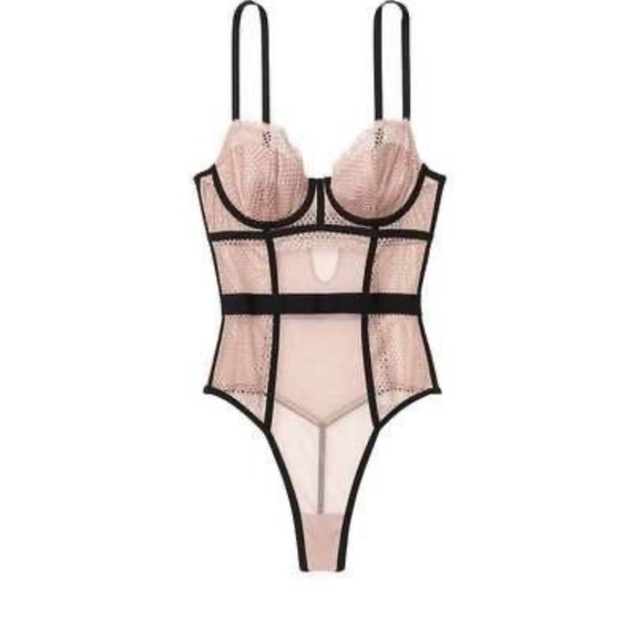 Victoria's Secret Strappy Teddy 1 Piece Bondage XSCage Cut Out Lace Lingerie - Picture 1 of 5